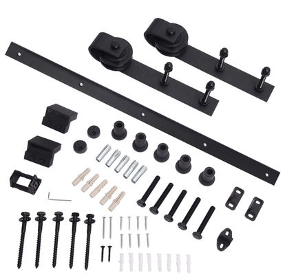 trilha de Bent Strap Barn Door Hardware Kit Sliding Gate Rollers And do preto 80kg-100kg