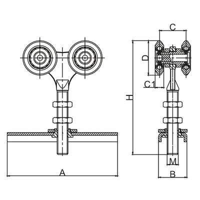 Diâmetro de suspensão deslizante industrial 38mm do dobro da roda do trole do trilho de porta do celeiro do rolo da trilha