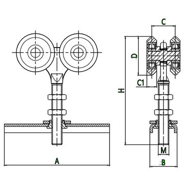 Os quatro rolos de prata deslizam rolos de porta de suspensão 44mm com a placa do centro da forja