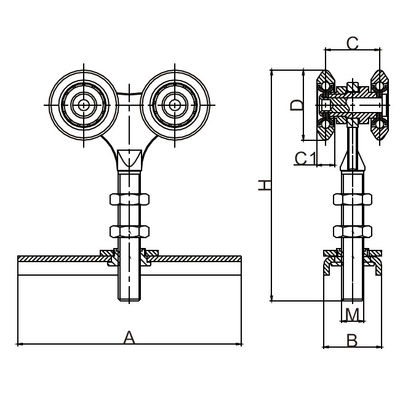 rolo de nylon de suspensão das rodas 4 da porta deslizante de 300kg 55mm com a placa de fixação horizontal