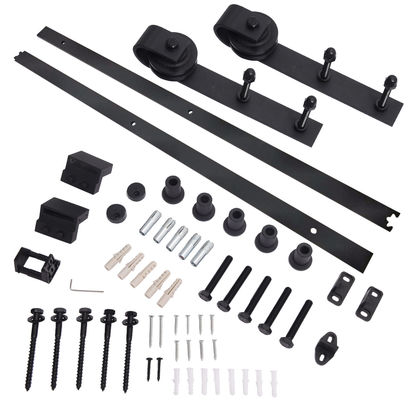 Hardware interior dobro Kit Matte Black Wall Mounted da porta de celeiro